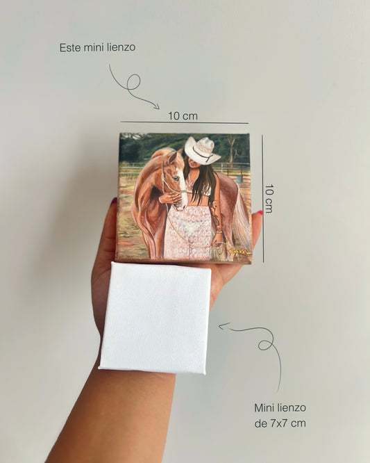 Retrato en mini lienzo (10x10 cm) con caballete