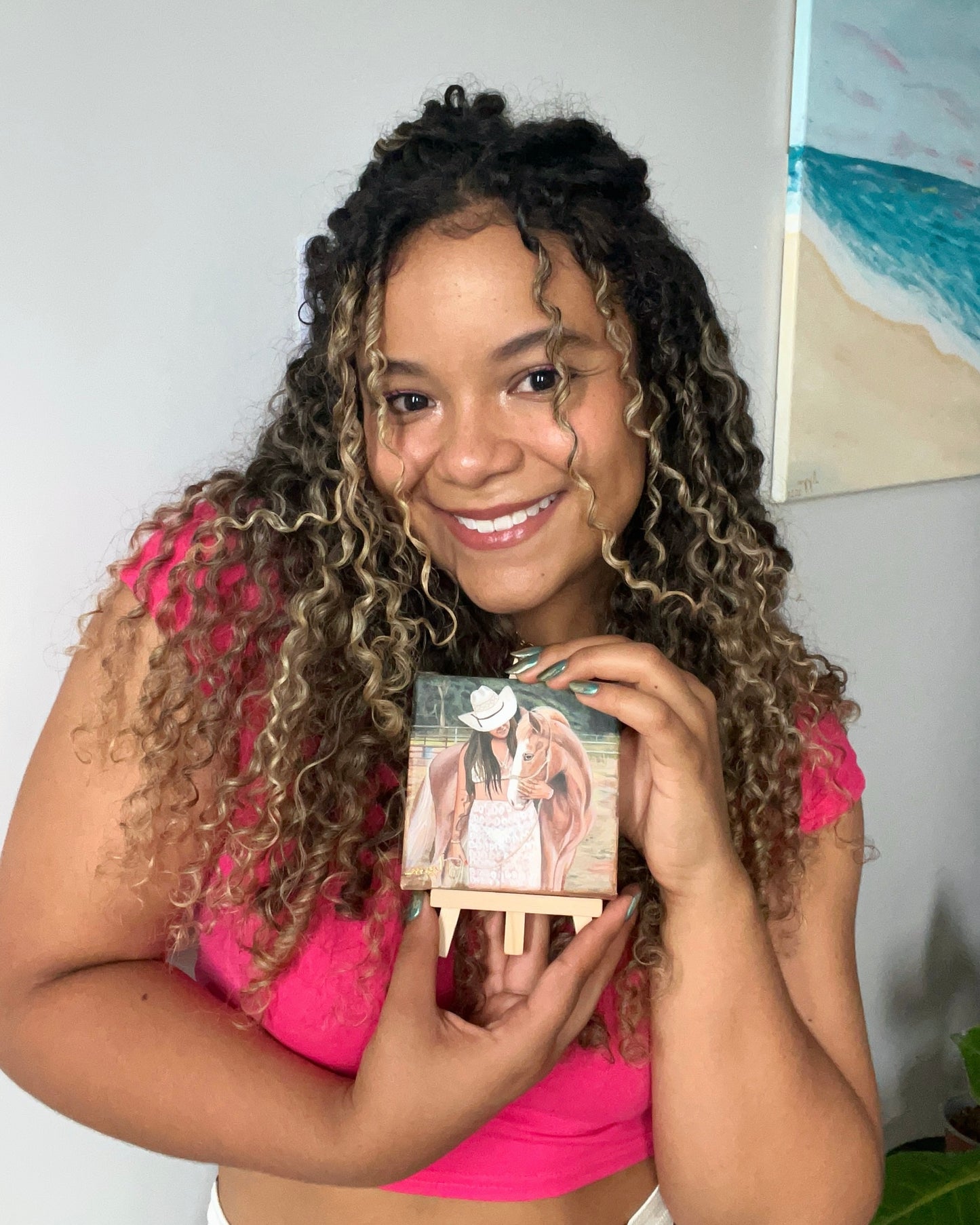 Retrato en mini lienzo (10x10 cm) con caballete